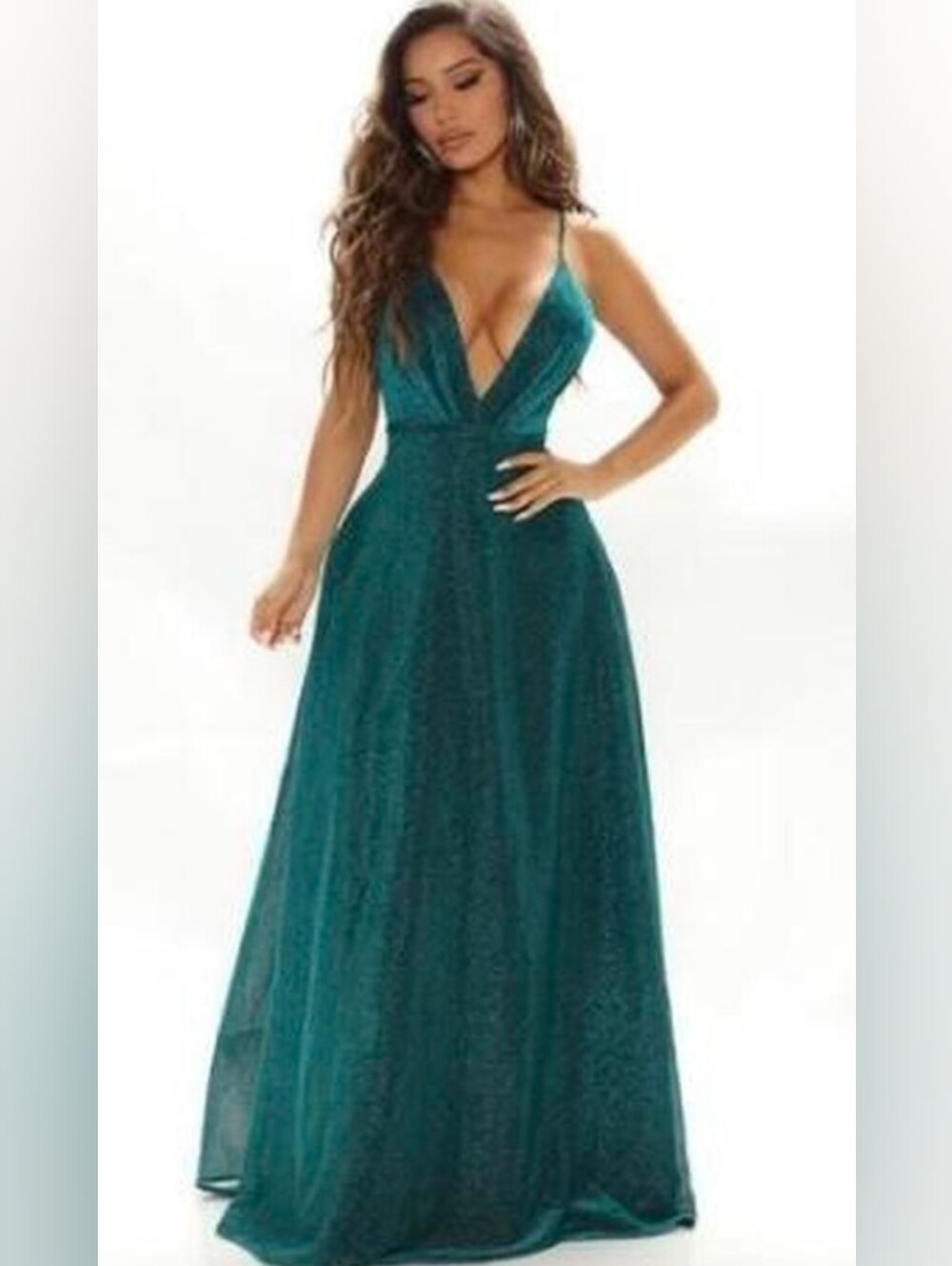 Fashion Nova Green Plunging V-Neck Maxi Dress